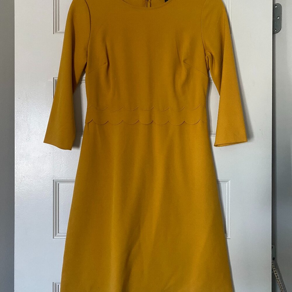 Banana Republic Yellow A-line Dress Mock Neck 3/4 Sleeve